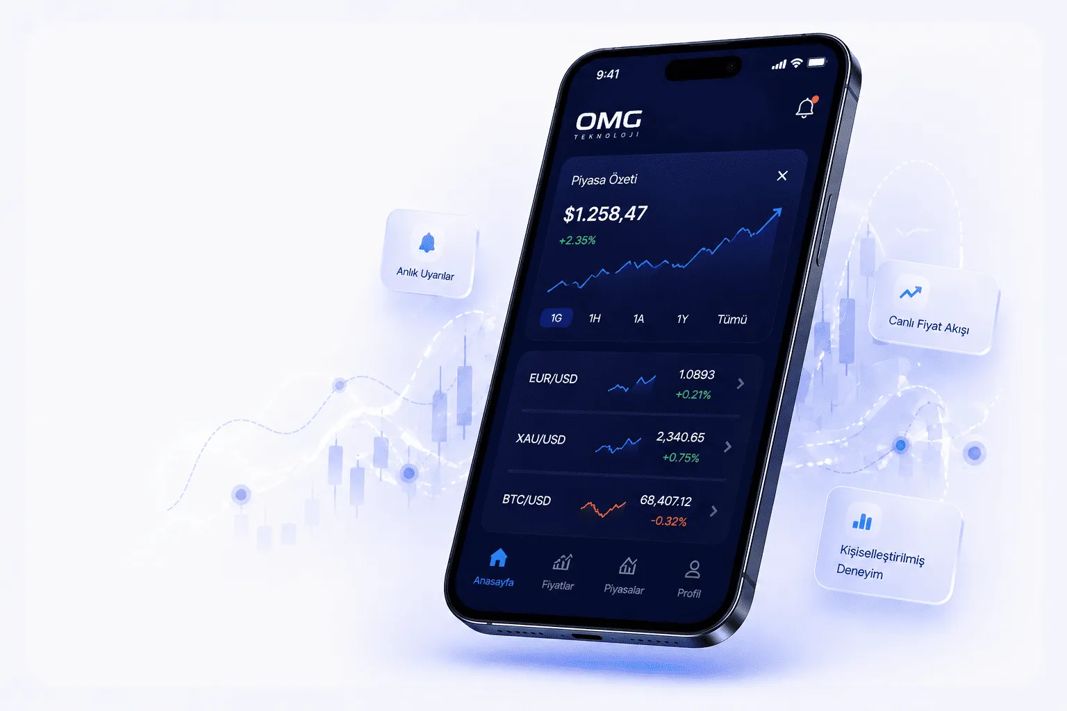 Omega Feeder mobil uygulaması - anlık altın ve döviz fiyatları